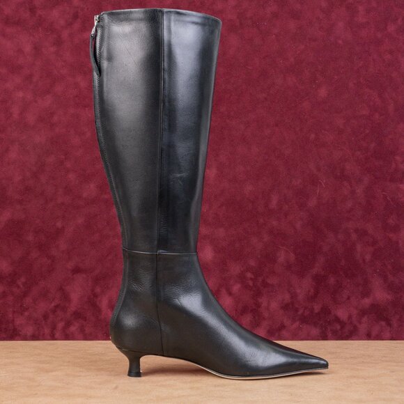 Aeyde Women Rhea Chiseled Black Leather Back Zipper Knee Boots sz 7US EUR38 - Picture 2 of 10